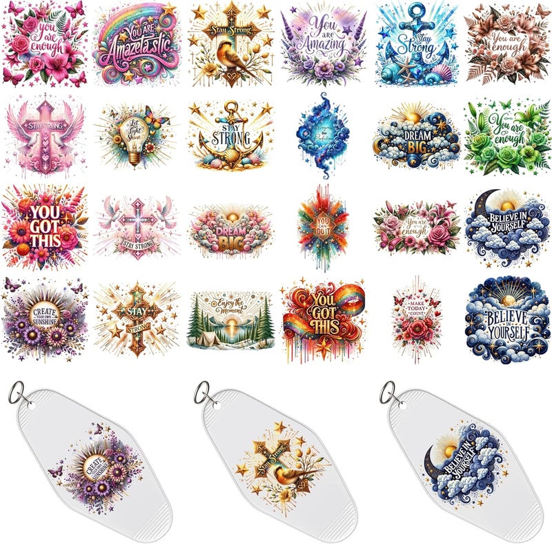 CHNVICK 48PCS UV DTF Keychain Transfer, Daily Inspirational Quotes UV DTF wrap with Bright Colors and Beautiful Design for Keychain, Laptop, Greeting Card Decoration - Image 1